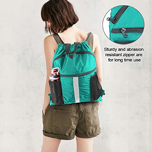 BeeGreen Drawstring Backpack Bag with Shoe Compartment, X-Large Black Gym Sports String Cinch Backpack - color: Teal Blue