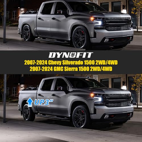 dynofit 3 Inch Rear Lift Blocks for Silverado 1500 Sierra 1500 2WD 4WD(2007-2024), Leveling Block Kit Compatible with Chevy GMC Pickup, Square Leaf Spring Axle Ubolt Kit - size: 3inch rear