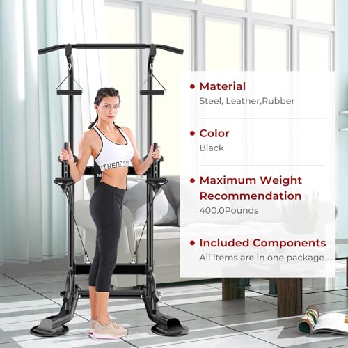 Tappio Power Tower Pull Up Bar for Home Gym, Multi Functional Pull Up Bar Stand Dip Bar Station, Adjustable Height Workout Dip Station Strength Training Fitness Equipment - color: Black-02