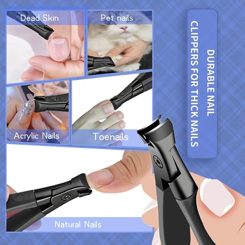Heavy Duty Nail Clippers for Thick Nails, Anti-Slip Toenail Clipper Set for Seniors & Women at Home Salon - size: black