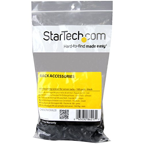 StarTech 100-Pack M6 12mm Rack Mounting Screws, 19in/10in, Black, TAA | Steel, For server racks cabinets enclosures, Washers reduce finish damage, GSA Schedule - color: Black, size: 100-pack, style: Screw only