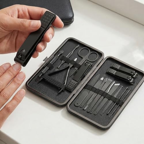 Manicure Kit for Women Men-Manicure Set with Case, Nail Clippers, Portable Nail Care Kit for Travel Home Personal Grooming(Black 16 in 1) - color: Black