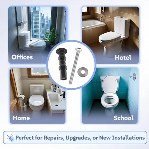 Toilet Seat Screws Replacement Kit - Universal Compatibility with TOTO, American Standard, Kohler & More - Top Mount Hinges, Expanding Rubber Toilet Seat Bolts with Stainless Steel Hardware - 4 Pack - style: Long style fits 14-19mm holes