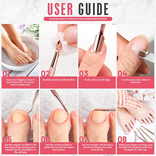 FANDAMEI Nail Care Kit, Nail Cuticle Nippers, Ingrown Toenail Tools Kit, Nail Lifter, Toenail File and Lifters Stainless Steel, Nail Cuticle Pushers, Professional Manicure and Pedicure Set, 4 PCS - color: Rosegold