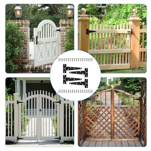4 Pcs 6 Inch T Strap Hinges Heavy Duty, Shed Door Gate Hinges | 6 inch gate hinge black Heavy Duty Black Outdoor Tee Hinge for Wooden Fences,Barn Door Gates Hinge for Shed Door Hardware - size: 6 Inch