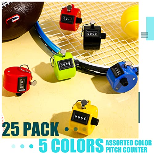Kingdder 25 Pcs Hand Held Tally Counter 4 Digit Mechanical Palm Click Counter Handheld Tally Number Clicker for Counting Numbers Golf Sports Events Office Stadium - color: Multi Colors