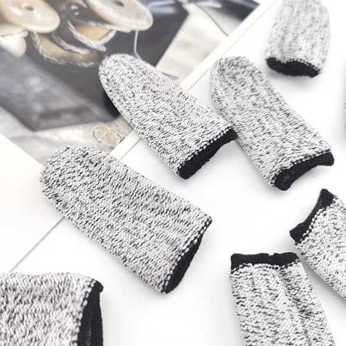 Quacc 10 PCS Breathable Cut Resistant Finger Cots Fingertip Protection Gloves Reusable Thumb Protectors for Kitchen, Work, Carving (Gray)