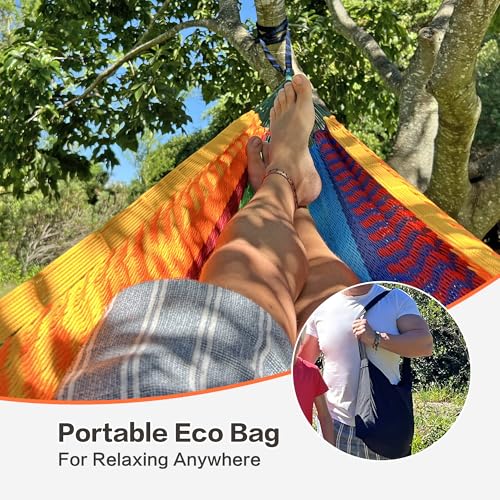 CHULIM Handwoven Mayan Hammock with 10ft Tree Straps, 550lbs Capacity Soft Rope Double Hammock, Portable Outdoor Hammock with Carry Bag for Camping Backyard Beach - Natrual White - color: Natrual White