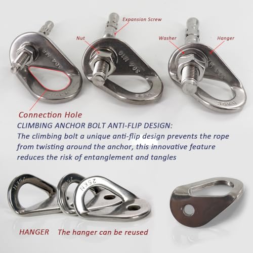 2 Set 304 Stainless Steel Climbing Anchor Bolt, 30KN Rock Climbing Bolt Hanger, Climb Fastening Bolt Safe Fixed Point, Rock Climbing Holds - color: 2 sets