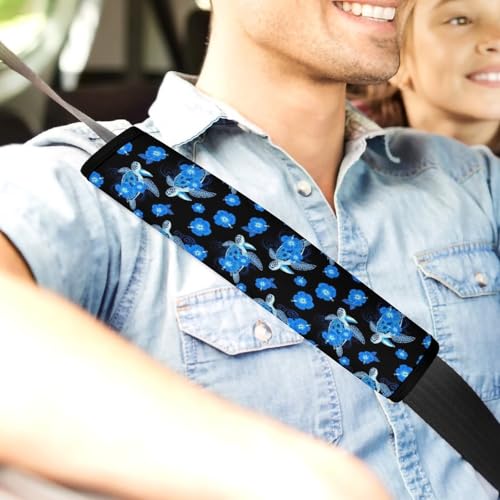 2 Pack Blue Flowers Sea Turtle Car Seat Belt Pad Soft Padded Harness Pads Strap for Child, Car Seats Pushchair Strollers High Chair Pushchair, Anti-Slip Pad - color: Pattern 1218