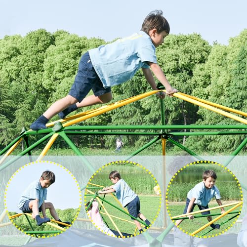 Merax 12FT Climbing Dome with Hammock, Outdoor Geometric Dome Climber | Playground Climber for Kids 3-10 Supporting 1000 lbs, Easy Assembly Play Center Jungle Gym - style: 12FT Yellow & Green