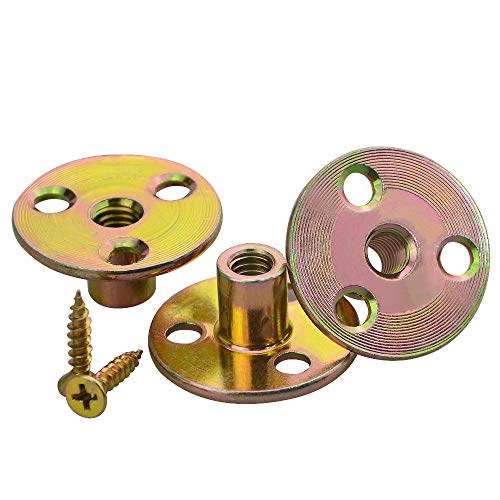 WMYCONGCONG 64PCS Iron Plate Nut Screw Set 5/16” Brad Hole Tee T-nut with Round Base Furniture Hardware Flange Insert Female Thread T-Nut with Mounting Screws Set (5/16" - 64Pcs) - size: 5/16”