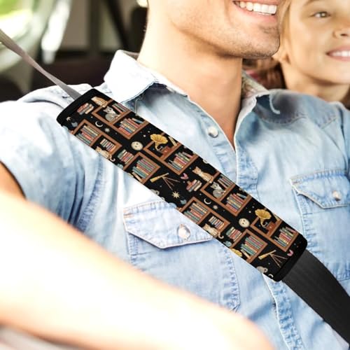 Universal Soft and Comfortable Seat Belt Cover for Adult Use, Stroller Pushchair High Chair, 2 Pack Aesthetic Bookshelf Cat Shoulder Harness Cover - color: Pattern 201