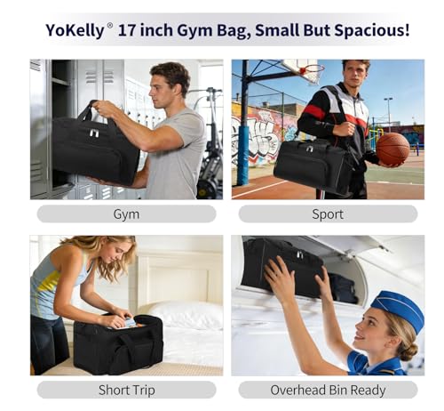 25L Small Gym Sport Duffle Bag - 17 Inch Weekender Overnight Bag for Travel, Workout, Fitness - Black - color: Black
