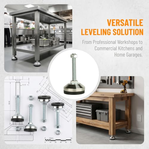 Heavy Duty Leveling Feet, M12 Thread,1300lb Capacity,4 Pcs | Stainless Steel Adjustable Leg Levelers for Shelving, Workbench, Machinery Devices,2.36" Dia Base with Anti-Slip Nylon Pad - size: D60xM12x100,4 Pcs