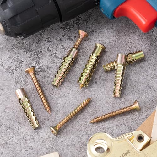 HINZIC 22 Set Steel Wall Anchors with Screws, #5×1-4/7, Gold - size: #5×1-4/7