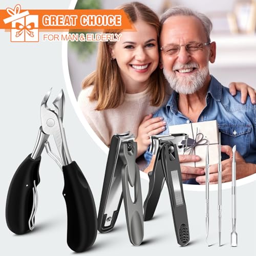 Toenail Clippers for Men Seniors Thick Ingrown Toenails 6PCS Professional | Wide Jaw Opening, Heavy Duty Large 360 Degree Rotary Nail Clippers for Seniors, Finger Nail Clippers Adult with Catcher - style: Toenail Clippers Set