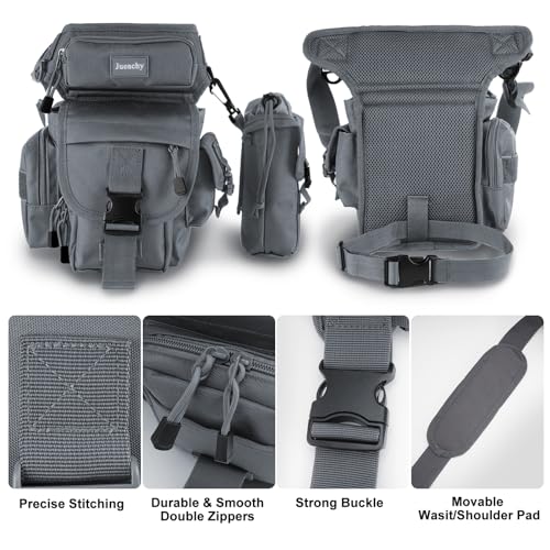 Jueachy Drop Leg Bag for Men Tactical Metal Detecting Thigh Pack with Water Bottle Pouch - color: Light Grey