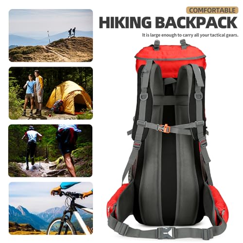 75L Hiking Backpack with Rain Cover Waterproof Camping Backpack Shoes Warehouse for Men Women, Frameless - color: Red, size: 75L