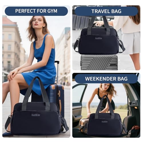 Gym Bag for Women Men with Shoe Compartment, Waterproof Small Duffle Bag for Travel, Sports, Weekend Lightweight Carry on Tote Bag, Black, 27L - color: Black