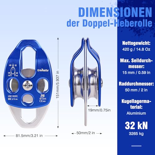 Double Block and Tackle Pulley System with 250Ft x 2/5'' Rope Pulley 6700 LB(30KN) Breaking Strength, 4:1 Lifting Power Sheave Pulley Hoist System for Garage, Attic Heavy Lifting - size: 2/5" x 250ft