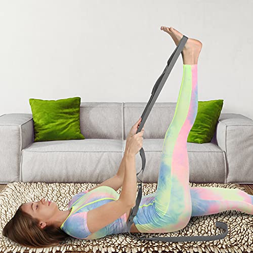 Scotamalone Stretching Strap Yoga Strap Physical Therapy for Home Workout, Exercise, Pilates and Gymnastics, 10 Loops Non-Elastic Stretch Bands with Aesthetic Packaging for Women & Men - color: Grey