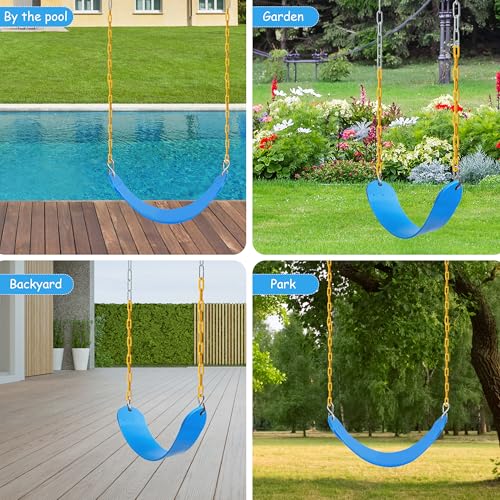 Sunnyglade 2PCS Swings Seats Heavy Duty with 66" Chain Support 250lb Blue | Playground Outdoor Swing Seat Replacement with Snap Hooks, Coated Chains, Soft Eva Seat, Non-Slip Design & 250 Lb Capacity - color: Blue