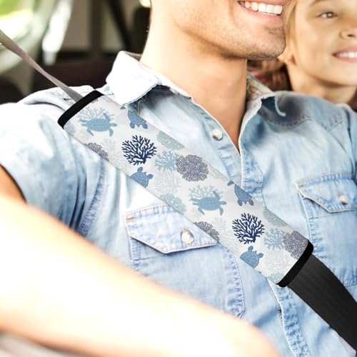 Universal Fit Turtle White Blue Sea Hawaiian Ocean Beach Seat Belt Shoulder Pad for Adult Use, Most Cars, 1 Pair Harness Pads Strap Anti-Slip Pad - color: Pattern 377