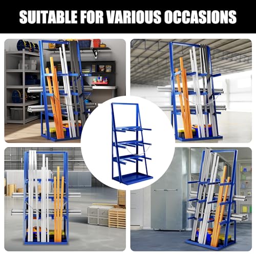Vertical Bar Rack, 3000 LB Capacity, Steel Bays Long Parts Storage Rack, Lumber and Metal Garage Organizer, Heavy Duty Pipe Organizer Shelf With Chain for Garage Basement Pantry