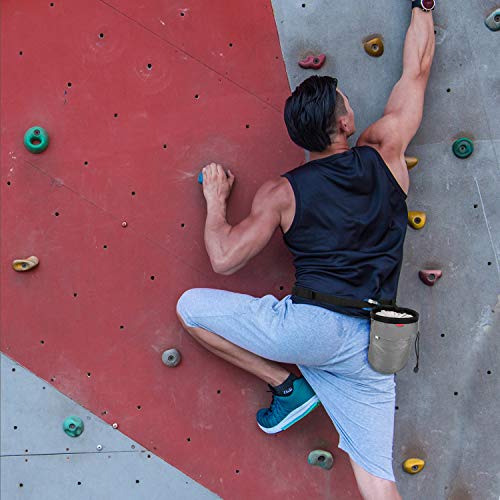Moko Rock Climbing Chalk Bag, Bouldering Chalk Pot Bucket with Adjustable Belt & Carabiner Drawstring Climbing Gear - color: Gray, style: Straight Cylinder