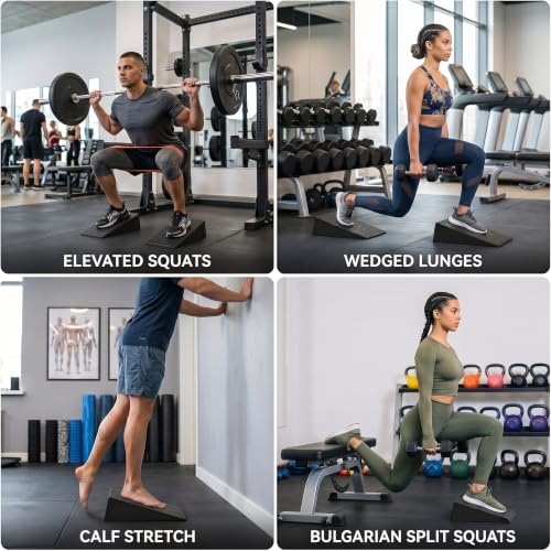 2 Pack Squat Wedge Block Set for Squats, Heel Elevated Squat Wedge for Improved Depth & Mobility, Non-Slip Workout Wedges for Weightlifting, Calf Stretching, Ankle Mobility & Home Gym Training