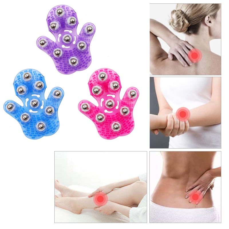 Roller Ball Body Massage Glove Anti-Cellulite Muscle Pain Relief Relax Massager for Neck Back Shoulder Buttocks Face Lift Tools (Pink) - color: Pink