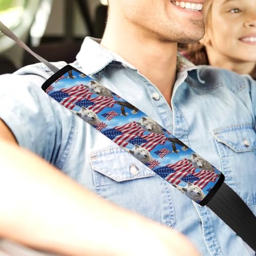 Soft Padded Seat Belt Cover for Girls and Boys, Stroller Pushchair High Chair, 2 Piece Wolves Eagles Wolf American Flag Shoulder Protector Anti-Slip Pad - color: Pattern 778