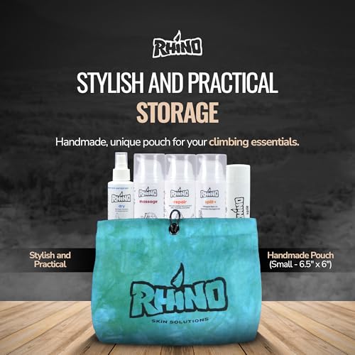 Rhino Skin Starter Kit Bundle - Climbing Skincare 5-Piece Set with Hand Cream, Lotion, Conditioner, Antiperspirant, and Balm | For Dry and Cracked Hands | Travel Size Hand Creams with Handmade Pouch