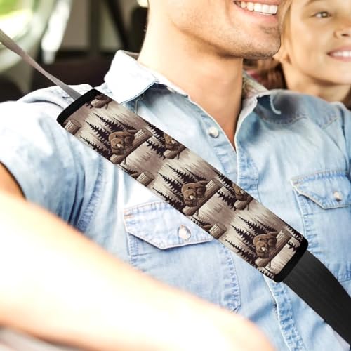 Universal Fit Seat Belt Cover for Adult Use, Stroller Pushchair High Chair, 2PCS Wild Animal Hunting Western Cabin Rustic Country Farmhouse Bear Harness Pads Strap Shock Absorption - color: Pattern 599