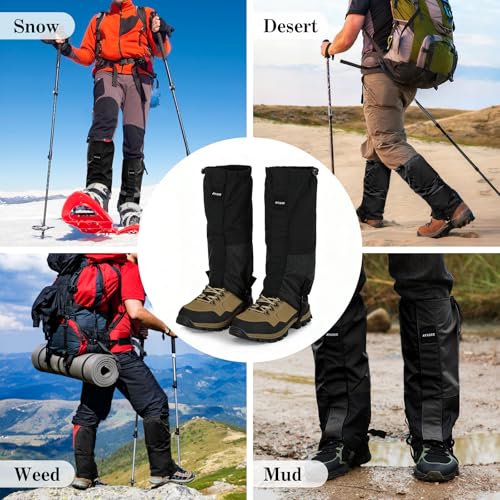 Waterproof Adjustable Hiking Gaiters for Men and Women, Snow Boots-Gaiters for Hiking in Hunting Sand Mud Mountain Climbing Snowshoeing - color: Black