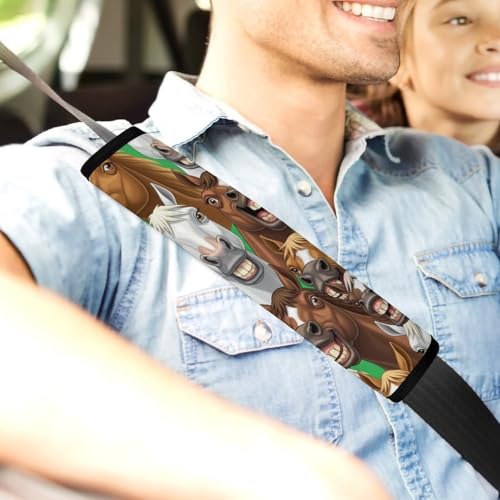Breathable Car Seat Belt Pad for Girls and Boys, Stroller Pushchair High Chair, 2PCS Cartoon Selfie Horses Shoulder Harness Cover Easy Install (No Tool) - color: Pattern 44
