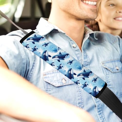 Breathable Car Seat Belt Pad for Girls and Boys, Stroller Pushchair High Chair, 2PCS Ocean Blue Killer Whale Shoulder Harness Cover Easy Install (No Tool) - color: Pattern 773