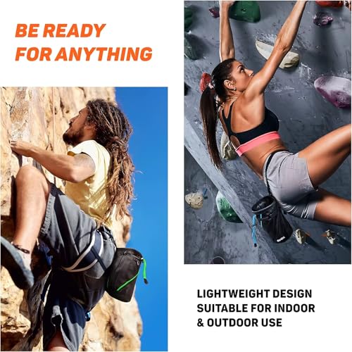 Chalk Bag for Rock Climbing with Quick-Clip Belt, Large Zippered Pockets & Brush Holder - Weight Lifting, Gym, Bouldering, Disc Golf, Wall Climbing Gear Accessories