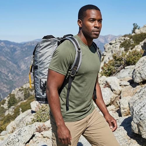 Military Tactical Backpack with Parachute Buckles, Nylon Daypack | Built for men and women for travel, outdoor hiking, camping, trekking, climbing, college, and daily carry - color: Grey