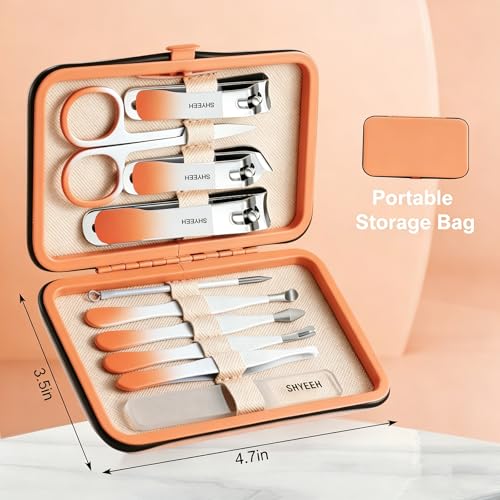 Manicure Set, 10 pcs High-Carbon Steel Nail Clippers Set, Portable Mini Manicure and Pedicure Kit, Travel Grooming Nail Kit with Leather Bag for Men and Women - color: Orange