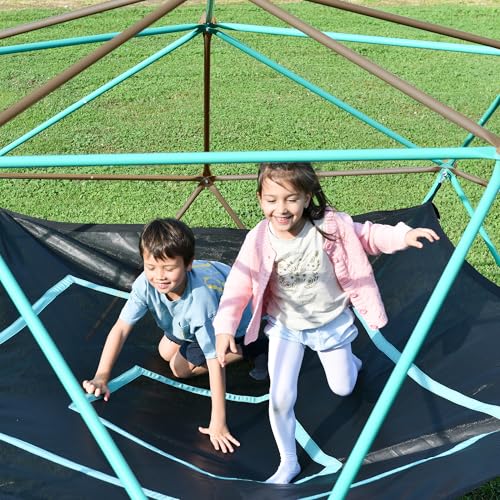 Merax 13FT Climbing Dome with Hammock, Outdoor Geometric Dome Climber | Playground Climber for Kids 3-10 Supporting 1000 lbs, Easy Assembly Play Center Jungle Gym - style: 13FT Blue & Coffee
