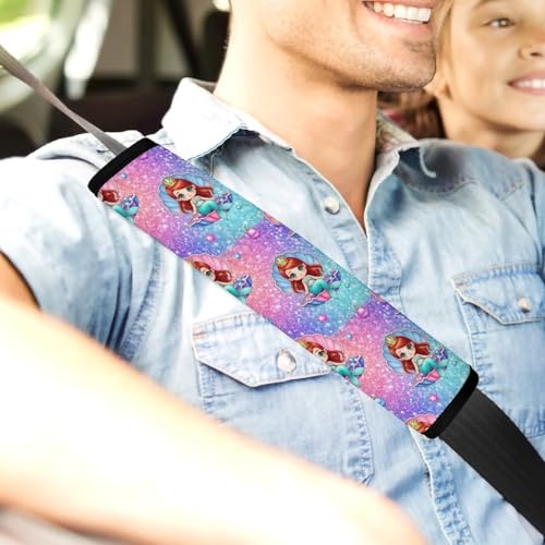 2PCS Mermaid Pink Car Seat Belt Pad Universal Soft and Comfortable Harness Pads Strap for Kids, Car Seats Pushchair Strollers High Chair Pushchair - color: Pattern 673