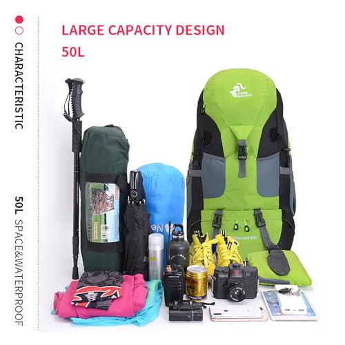 Bseash 50L Hiking Backpack, Water Resistant Lightweight Outdoor Sport Daypack Travel Bag for Camping Climbing Skiing Cycling (Green - No Shoe Compartment) - color: Green - No Shoe Compartment