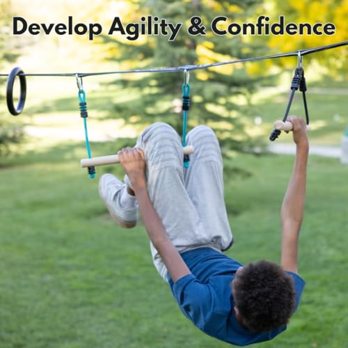 Slackers Ninjaline - 36' Intro Kit - Includes 7 Hanging Attachments - Best Outdoor Ninja Warrior Training Equipment For Kids - Build Your Very Own Backyard Obstacle Course - Rated Ages 5+