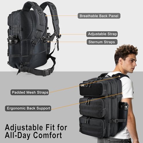 LHI Tactical Military Backpack for Men and Women 25L/35L Army Assault Pack Bag Small Rucksack with Bottle Holder - color: 50l-shoe Compartment(black), size: Large