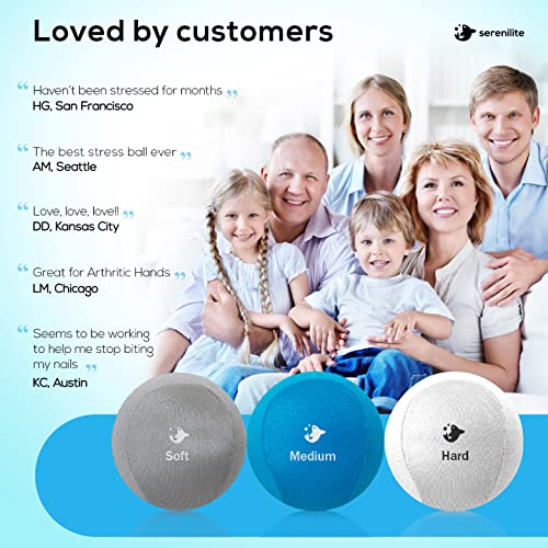 Serenilite Hand Therapy Exercise Stress Ball Bundle - Tri-Density Stress Balls for Adults & Grip Strengthening - color: Cloud, Sea Breeze, Titanium Holiday Set