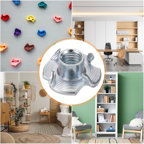 HARFINGTON M5x6mm T-Nuts 4 Pronged Tee Nut 0.57" x 0.24" Fully Thread Carbon Steel Inserts for Wood, Rock Climbing Holds, Cabinetry, Furniture 100pcs - size: M5x6mm, 14.5mm