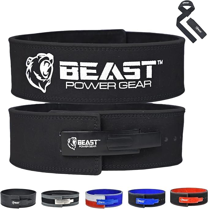 Beast Power Gear Weight Lifting Belt Lever Buckle 10MM 13MM Thick & 4 Inches Free Strap Weightlifting, Powerlifting, Deadlifts, Squats Men Women - color: Black/Black, size: 6X-Large