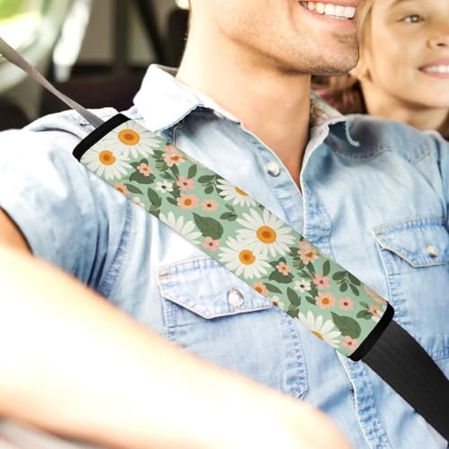 2PCS Spring Boho Floral Neutral Green Flowers Leaves Pastel Peony Daisy Car Seat Belt Pad Universal Soft And Comfortable Harness Pads Strap for Kids, Car Seats Pushchair Strollers High Chair Pushchair - color: Pattern 1078
